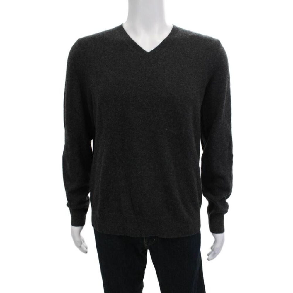 Piattelli Mens V Neck Pullover Sweater 100% Cashmere Dark Gray Size XL